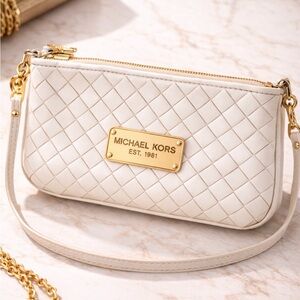 Michael Kors Ivory Quilted Leather Crossbody with Gold Plaque